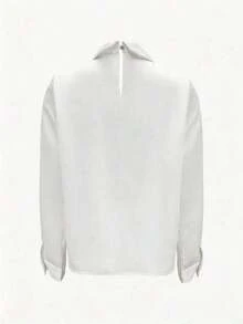 Blusa de satén francés elegante de manga larga para mujer, decoración con botones de rhinestone, corte refinado digno y grácil, adecuada para negocios u ocasiones formales, color blanco para todas las estaciones - Blanco - Ver 10