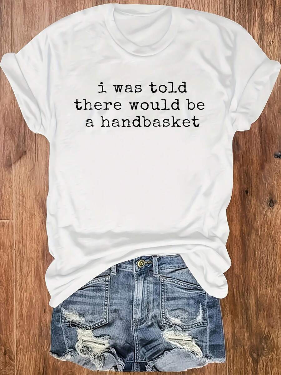1 pieza de camiseta casual estampada para uso diario, con cuello redondo, cómoda y suave para mujer, 180g 100% algodón. - Blanco - Ver 1