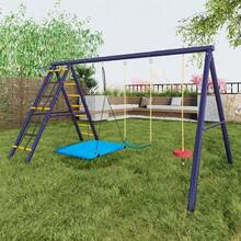 Multifunctional Outdoor Swing Set – 3 Swings + Climbing Frame + Basketball Hoop, Outdoor Swing Combination, Hanging Swing, Strap Swing, Climbing Rope Swing, An Outdoor Play Paradise - Antique Blue - View 7