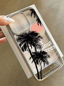 1 pieza Funda de teléfono con diseño de árbol de palma del atardecer compatible con iPhone 17 Pro Max, 17 Nuevo modelo, 16 Pro, diseño único minimalista, color transparente plateado, se ajusta a 12, 11, 15 Plus - Multicolor - View 5