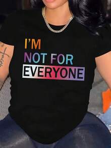 Women's Short Sleeve Slogan Print T-Shirt, Graphic Tees With The Phrase "I'M NOT FOR EVERYONE", Women's Tops, Women's Printed Crew Neck Short Sleeve T-Shirt - Casual Daily Wear, Sport And Fitness, For All Seasons (Perfect For Valentine's Day) Soft - 黑色 2 - 查看 1