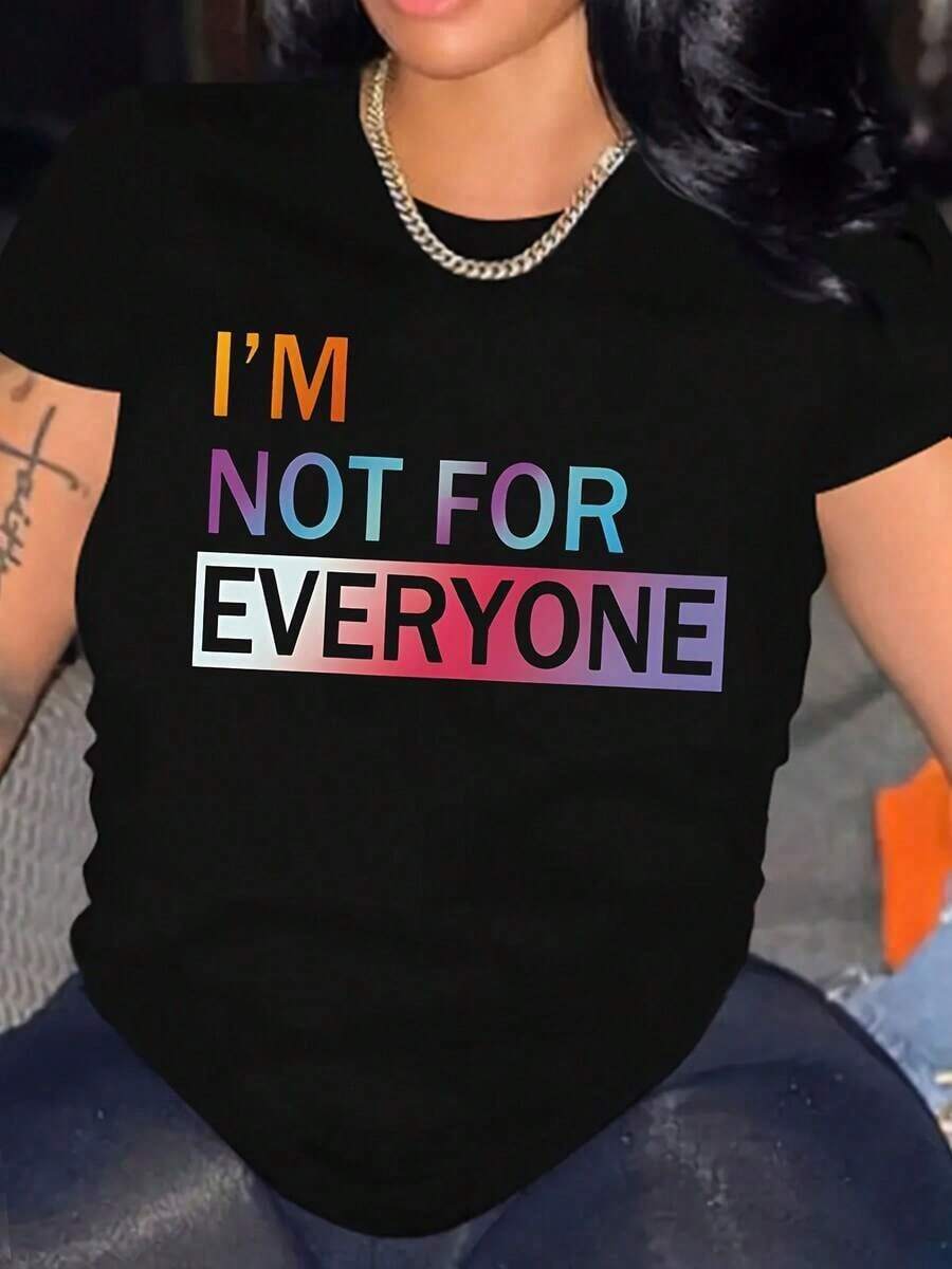 Women's Short Sleeve Slogan Print T-Shirt, Graphic Tees With The Phrase "I'M NOT FOR EVERYONE", Women's Tops, Women's Printed Crew Neck Short Sleeve T-Shirt - Casual Daily Wear, Sport And Fitness, For All Seasons (Perfect For Valentine's Day) Soft - 黑色 2 - 查看 1