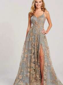 Women's floral sequined sleeveless halter dress for banquets, weddings, and bridesmaids - Celeste - Ver 3