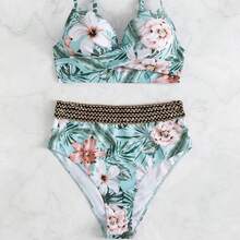 Nuevo traje de baño conservador de dos piezas con estampado floral y cintura alta. - Morado - Ver 4