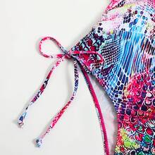New One-Shoulder Bikini Swimsuit With Graffiti Print For Vacation. - Flower - View 5