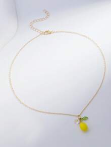 1pc Refreshing Lemon Flower Pendant Necklace, Suitable For Daily Wear, Vibrant - Multicolor - View 4