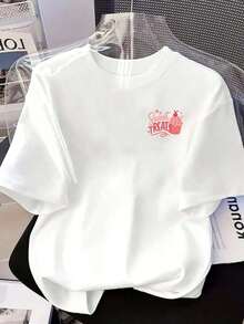 Camiseta de manga corta estampada con diseños frontales y traseros - Estilo dulce y lindo - Camiseta estampada para mujer de primavera/verano, ¡tu mejor elección! Transpirable y cómoda. - Blanco - Ver 3