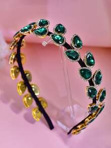 1pc Fashionable & Elegant Crystal Leaf Design Headband, Suitable For Party, Photography, Wedding Wear - Multicolor - View 7
