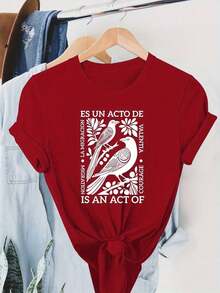 NewSummerCasualCamiseta de manga corta con cuello redondo, estilo mexicano, estampado de pájaros ACT, estilo retro a la moda, ropa casual deportiva y de fitness para mujer, adecuada para todas las estaciones. 100% algodón - Camiseta unisex de manga corta y cuello redondo, estilo vintage urbano, corte holgado. - Rojo - Ver 1