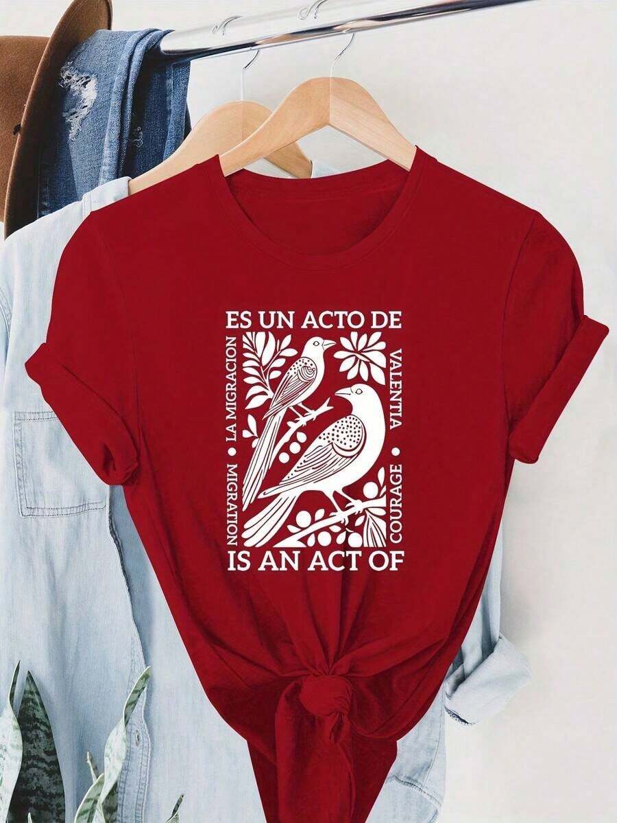 NewSummerCasualCamiseta de manga corta con cuello redondo, estilo mexicano, estampado de pájaros ACT, estilo retro a la moda, ropa casual deportiva y de fitness para mujer, adecuada para todas las estaciones. 100% algodón - Camiseta unisex de manga corta y cuello redondo, estilo vintage urbano, corte holgado. - Rojo - Ver 1