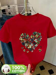 Limited Edition, Women's Casual Summer T-Shirt With Round Neck, St. Patrick's Day Themed Design, Shamrock Print, Breathable For Spring/Summer/Autumn, Machine Washable, Suitable For Casual Sportswear, Comfortable And Breathable, Women's Short Sleeve T-Shirt, Lightweight Cotton. - 紅色 - 查看 12
