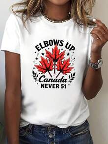 Women's Essential Casual T-Shirt With Canadian Design - Red Maple Leaf Print With The Slogan " CANADA NEVER 54", Short Sleeve Crew Neck Casual Tee, Low Stretch, Machine Washable, Comfortable For All Seasons, Fashionable Summer Tee, Non-See-Through Fabric, Patriotic Design, Slogan Tee, Comfortable Fit, Printed Tee, Must-Have For Patriotic Shoppers. Soft Cotton For Everyday Summer Wear. - 白色 - 查看 12