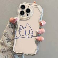 Phone Case - Full Coverage Cream Transparent Case With Cat Line Art Design With Headphones, Compatible With IPhone 11 To 17 Pro Max - Clear - View 7