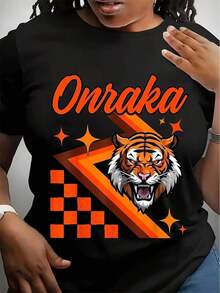 Camiseta Retro de la Escuela Onraka RCA para Mujer - Camiseta Gráfica Vintage de Videojuegos con Cabeza de Tigre y Logotipo de Onraka, Camiseta Casual de Manga Corta de Corte Holgado para Eventos Escolares, Deportes y Vestimenta Casual - Estampado Duradero por Transferencia Térmica, Comodidad para Todas las Temporadas, Camiseta para Fiesta de Disfraces de Halloween, Camiseta de Corte Relajado y Tejido Grueso (Negro-Naranja), Camiseta Gráfica para Mujer, Camiseta Gráfica para Mujer, Camiseta para Mujer - Negro - Ver 6