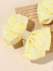 2pcs Yellow Heart Pattern Bow Hair Clips, Exquisite Fabric Hair Clips, Pearl Decorated Clips, Fashion Hair Accessories, Suitable For Children Girls Daily And School Use - Yellow - View 4