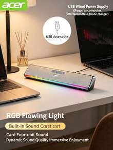 Acer OSK218 Bluetooth Computer Speaker, Super Subwoofer Desktop Long Bar Speaker, USB Mini Gaming Speaker, Universal For Desktop, Laptop, Mobile Phone, And Tablet, High-Definition Surround Sound - View 2