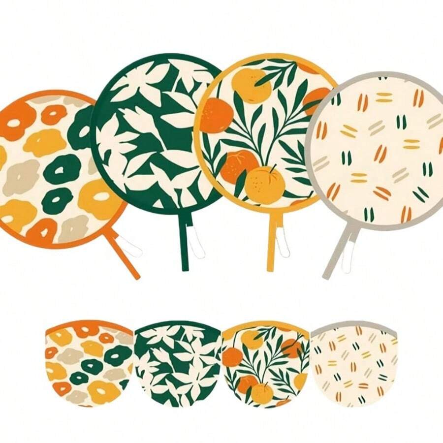 1/2/4pcs Japanese Style Round Foldable Handheld Fans, 4 Styles, Suitable For Outdoor Travel, Festival Events, Party Decoration, Etc., Gift For Friends, Family, Classmates, Elders, Summer Essential (Includes Storage Bag) - Folding Fan - View 1