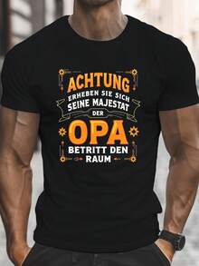 Men's Achtung Opa Attention Grandpa Graphic Print T-Shirt - Navy Blue, Casual Short Sleeve Crew Neck T-Shirt, Lightweight Summer Top With Geometric Print, Machine Washable, Comfortable T-Shirt With Fun Graphic, Lightweight Fabric, Loose And Comfortable. - A the Picture How - View 6