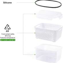 3pcs Large Fruit Storage Containers Suitable For Refrigerator, With Removable Strainer, Airtight Food Storage Containers With 5 Lids, 4-In-1 Container Keeps Berries, Fruits, Vegetables, Meat Fresher Longer - S+M+L - View 12