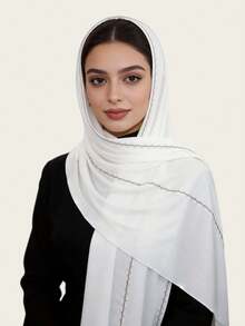1pc Women's Versatile Fashion Elegant Muslim Hijab Headscarf, Middle Eastern Style Rhinestone Patchwork Long Scarf - Long Scarf With Hot-fix Rhinestones In Multiple Colors - View 2