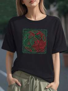 Símbolo geométrico con triángulos y año 2026 que representa la unión cultural y la pasión por el fútbol latinoamericano camiseta para mujer 100% algodón suave y cómoda para uso diario - Negro - Ver 6