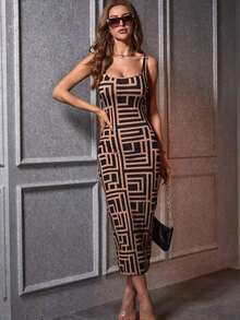 Vestido ajustado de tirantes con estampado geométrico - Multicolor - Ver 6