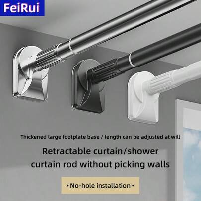 Barra de tensión ajustable - Hecha de acero inoxidable con extremos de plástico, fácil de instalar sin taladrar, adecuada para cortinas de ducha, cortinas, cortinas de puerta, almacenamiento de ropa y secado de balcón, disponible en plata, negro, blanco y gris
