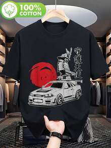 Camiseta Unisex Vintage de los 90s JDM Motorsport con Diseño Gráfico de Carreras de Drift, Cuello Redondo Negro, Tela Ligeramente Elástica, Estilo Casual Deportivo para Fin de Semana - Negro - Ver 7