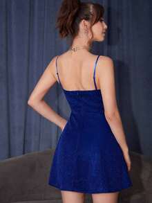 Vestido de tirantes con cremallera trasera brillante - Azul - Ver 2