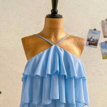 New Elegant Romantic Wedding Guest Solid Color Backless Multi-Layer Ruffle Chiffon Mini Dress, Suitable For Bohemian, Boho, Romantic Floral, Vacation, Floral Party, Date, Valentine's Day, Easter, Carnival, Afternoon Tea, Beach, Cruise, City Street Holiday,Summer Dresses For Women - Celeste - Ver 11