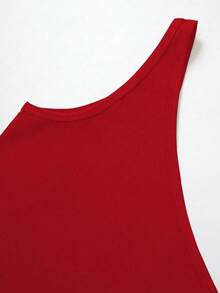Blusa asimétrica de hombro casual de unicolor para mujer - Rojo - Ver 3