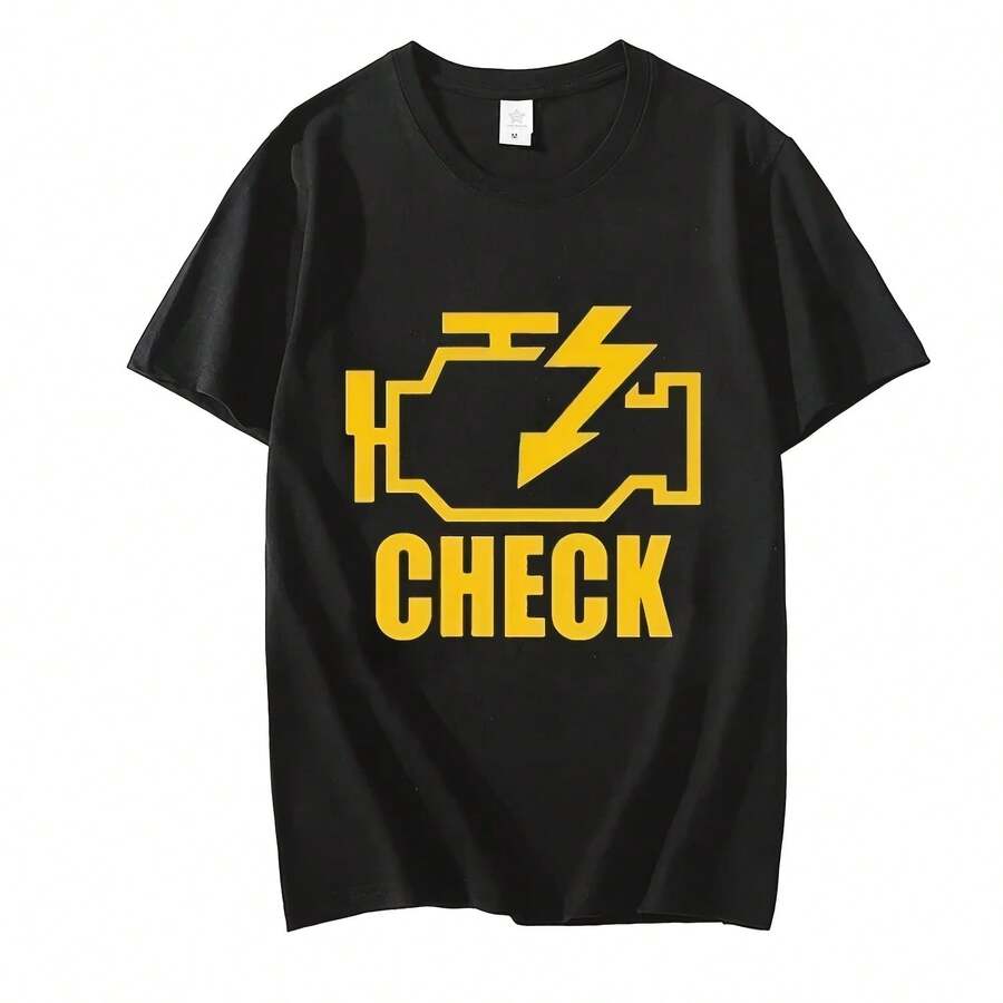 Camiseta de algodón puro para hombre con diseño divertido de la luz indicadora de revisión del motor, camiseta divertida de manga corta para verano - forma - Ver 1