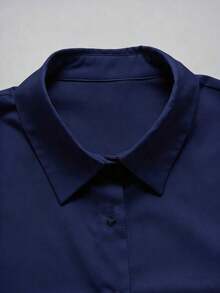 Camisa de mujer casual de manga larga a rayas con un solo abotonado - Azul marino - Ver 5