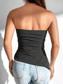 Top Sin Tirantes Con Pliegue Dividido - Gris Oscuro - Ver 2