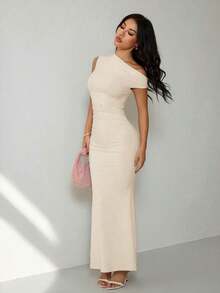 Ropa de verano, atuendos para citas diarias y viajes, atuendos de fiesta, atuendos interiores elegantes para mujeres, atuendos para salir, vestido asimétrico de sirena extra largo con hombros caídos, atuendos de club para mujeres, atuendos de - Albaricoque - Ver 1