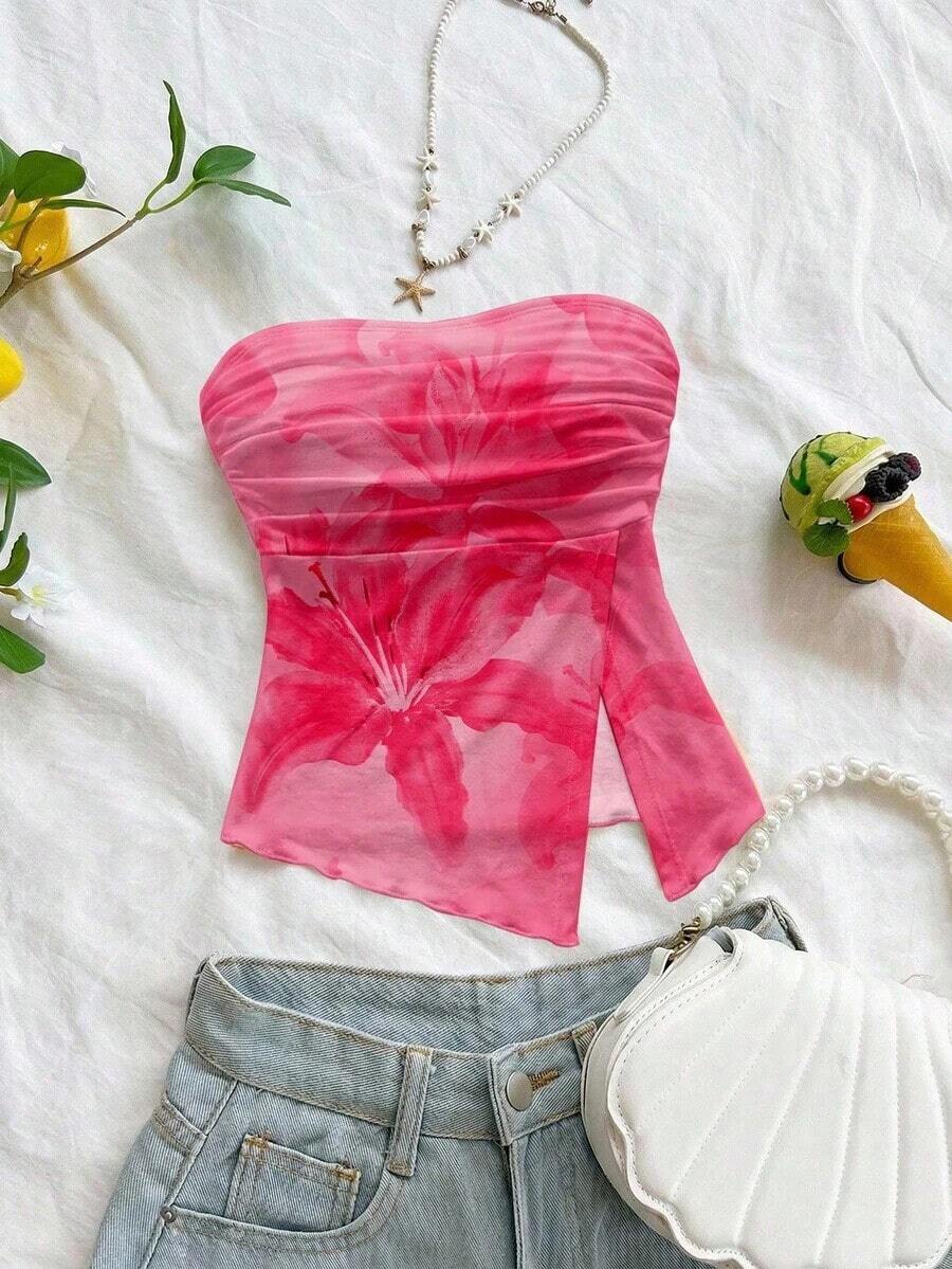 tubo fruncido de estilo elegante, romántico y elegante en color amarillo, apropiado para fiestas, vacaciones en la playa, regreso a la escuela, citas románticas, temporada de bodas, cumpleaños, Pascua, vestimenta de primavera/verano - Blanco 2 - Ver 1