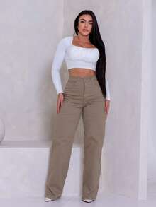 Wide Leg - Khaki - View 4