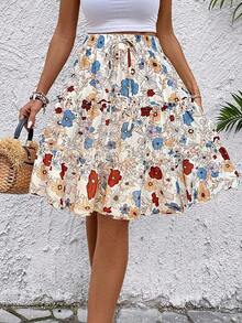 Falda de línea A con volantes y forro, diseño floral de rosas rosas y florecitas, elegante y nueva para la primavera/verano 2026 de Jfghh para mujer, adecuada para mujeres de 20 a 35+ años para ocasiones casuales, vacaciones, playa, citas, o para ir al trabajo (estampado aleatorio). - Multicolor - Ver 12