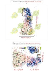 2pcs Blue Rose Flower Fake Window Background Wall Decor Stickers, Spring Green Plant Flower PVC Wall Decals, Spring Home Decor, Mixed Color, Self-Adhesive Wall Stickers - 68019-clear Blue Window - View 3