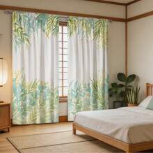 2PCS Green Leaf Pattern Printed Curtains With Rod Pocket Design, Providing Privacy And Light Filtration. Suitable For Decorating Bedrooms, Living Rooms, Offices, And Home Decor. Rod Pocket Design Allows For Easy Installation On Rods,Suitable For All Seasons, Protecting Privacy - Multicolor - View 8