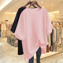 Camiseta con estampado de camisa casual para mujer, manga corta y cuello redondo, moda urbana local de primavera/verano camiseta unisex. RS1E - rosa puro - Ver 12