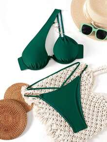 Conjunto de bikini para mujer, uso casual y sencillo para el verano - Verde - Ver 2