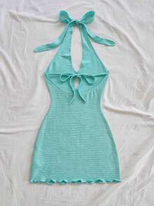 Vestido mini casual para vacaciones, boda en la playa, graduación, brunch, Día de San Patricio, vacaciones de primavera, Pascua, festival de música, elegante bohemio, tropical elegante sin tirantes, hombros descubiertos, espalda descubierta para of - Celeste - Ver 2