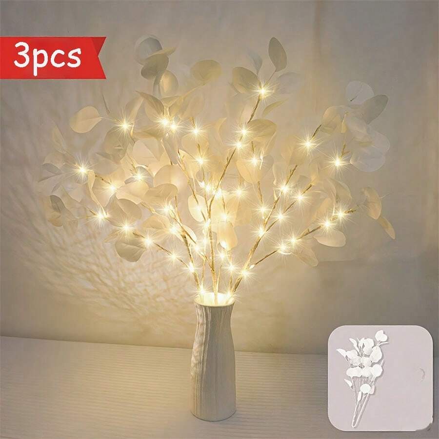 1/3件組蘋果葉枝 LED 燈，附花瓶的塑膠仿真樹燈，電池供電（不含電池），適用於臥室、書桌、婚禮、派對、居家與辦公室裝飾禮品