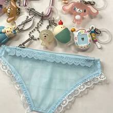 Creative And Funny Simulation Lace Panties Girly Heart Cute Bag Pendant Portable Change Storage Bag Space Storage Bag Backpack Pendant Key Pendant Fun Multi-Functional Storage Bag Earphone Bag - 藍色 - 查看 3