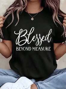 Designed For Modern, Stylish, And Comfortable Women. Women's T-Shirt With A "Beyond Measure" Print, Crew Neck, And A Relaxed, Casual Fit For Everyday Wear. Great Gift Idea. 220g. Made With Premium Soft And Breathable Fabric, Designed For All-Day Comfort And Versatile Everyday Wear, Perfect For Casual Outings. - 黑色 - 查看 6