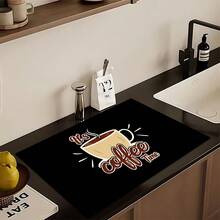 1 pieza Felpudo absorbente con diseño de hora del café, decoración del hogar, felpudo absorbente para encimera de máquina de espresso, felpudo de drenaje del fregadero, felpudo absorbente suave para grifos, accesorios de baño, suministros de cocina - Multicolor - Ver 4