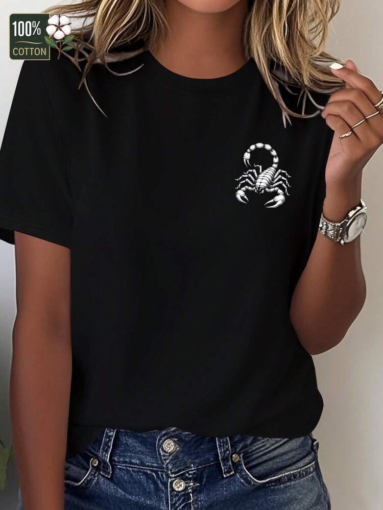 Camiseta de mujer con diseño abstracto y líneas definidas, corte cómodo y estilo minimalista - Negro - Añade 1
