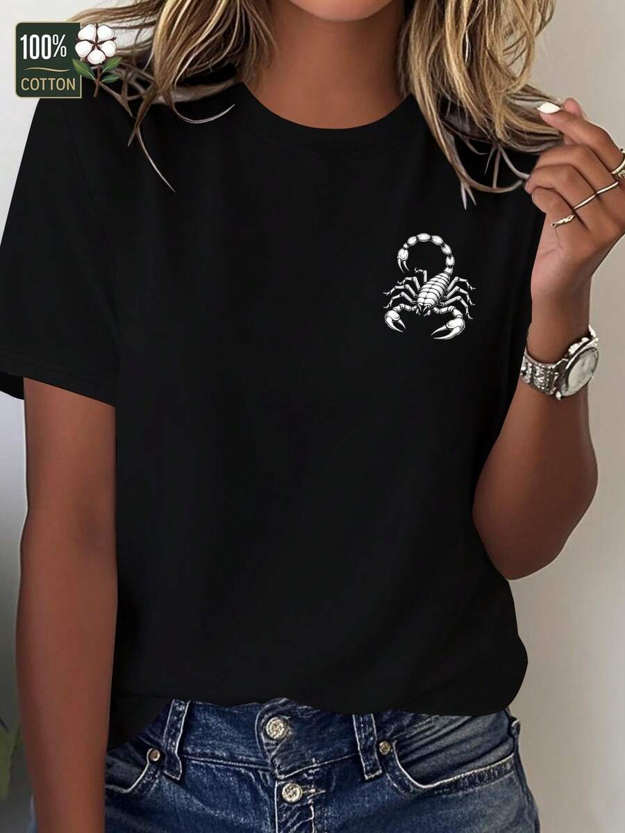 Women's T-Shirt With Abstract Design And Defined Lines, Comfortable Fit And Minimalist Style - Black - View 1