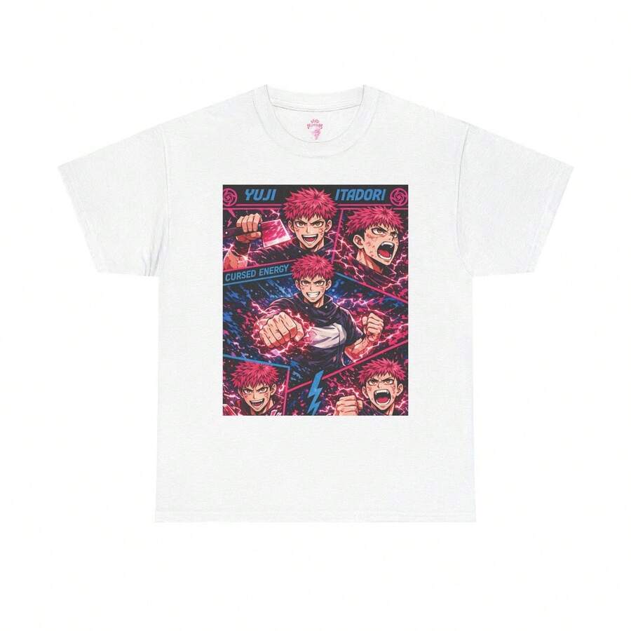 Camiseta de Yuji Itadori, personaje de anime T1EE, 220 g, algodón puro, manga corta, para hombre y mujer. Tejido grueso, resistente a las arrugas y que no se deforma fácilmente. Estilo sencillo y versátil, ligero y transpirable, perfecto para ir al trabajo, viajar, acampar, ir de compras y para el tiempo libre diario. - Blanco - Ver 1